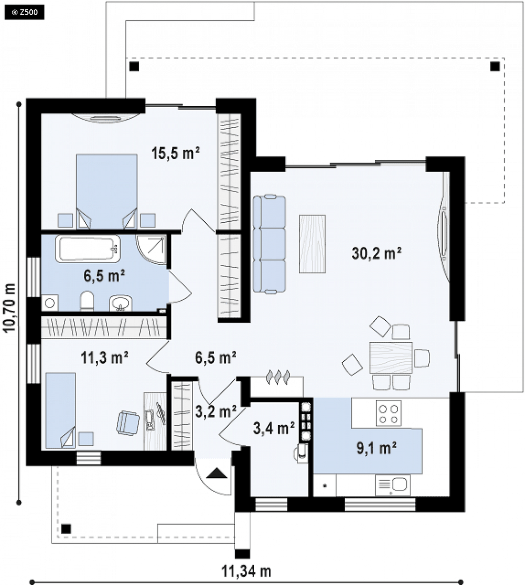 bản vẽ mẫu nhà cấp 4 đẹp với 2 phòng ngủ 