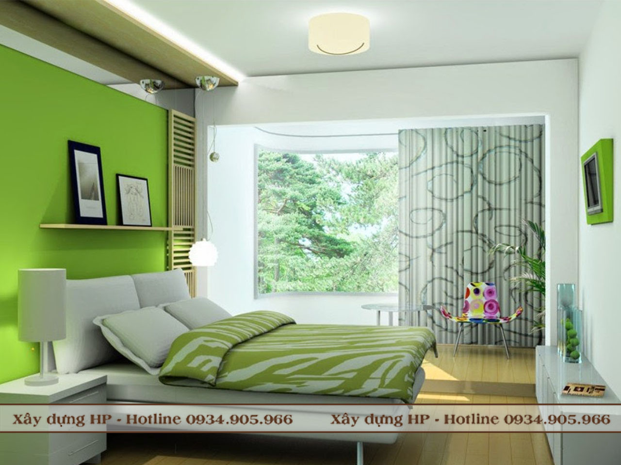 Thiết kế nội thất phòng ngủ màu xanh lá tại Hải Phòng